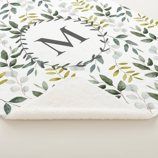 Mit Monogramm grüne Blätter Wasserfarbmuster Sherpadecke (3/4)
