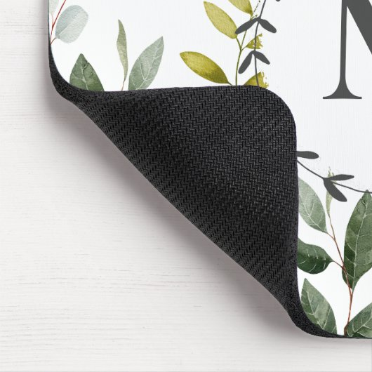 Mit Monogramm grüne Eukalyptus-tropische Blätter Mousepad (Ecke)