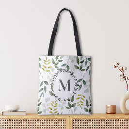 Mit Monogramm grüne Eukalyptus-tropische Blätter Tasche