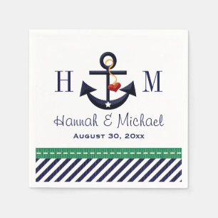 Mit Monogramm grüne Hochzeit und Navy Anchor Serviette