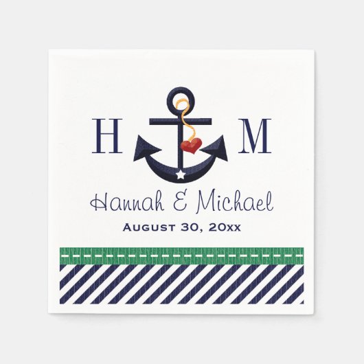 Mit Monogramm grüne Hochzeit und Navy Anchor Serviette (Vorderseite)
