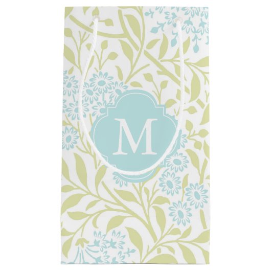 Mit Monogramm Grüne Minze Blumenmuster Kleine Geschenktüte (Vorderseite)