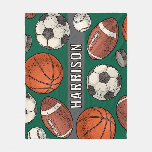 Mit Monogramm Grüne Sportarten Fleecedecke (Vorderseite)