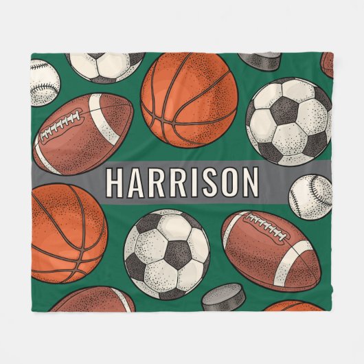 Mit Monogramm Grüne Sportarten Fleecedecke (Vorderseite (Horizontal))