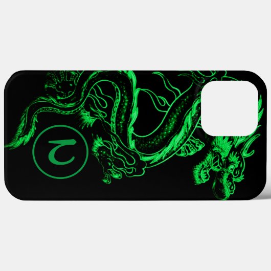 Mit Monogramm grüner asiatischer Drache Case-Mate iPhone Hülle (Rückseite (Horizontal))