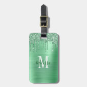 Mit Monogramm grüner Glitzer Brushed Metal Gepäckanhänger (Vorderseite vertikal)
