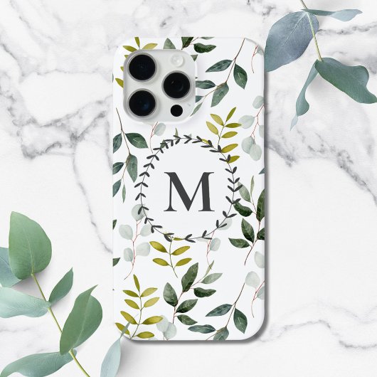 Mit Monogramm grünes Eukalyptus-tropisches Blätter Case-Mate iPhone Hülle