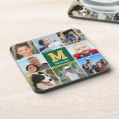 Mit Monogramm Grünes Gold für Fotosammlungen Getränkeuntersetzer (Linke Seite)