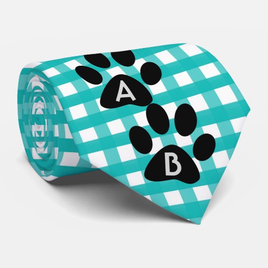 Mit Monogramm, grünes, kariertes Muster Pet Print Krawatte (Gerollt)
