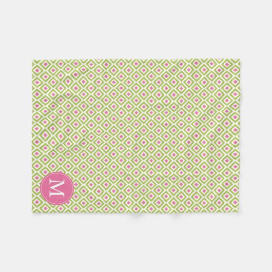 Mit Monogramm grünes Pink Diamonds Ikat Pattern Fleecedecke (Vorderseite (Horizontal))
