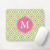 Mit Monogramm grünes Pink Diamonds Ikat Pattern Mousepad (Mit Mouse)