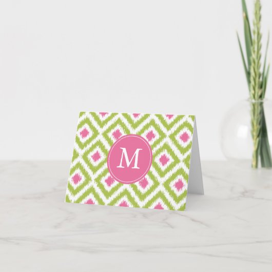 Mit Monogramm grünes rosa Diamanten Ikat Muster (Vorderseite)