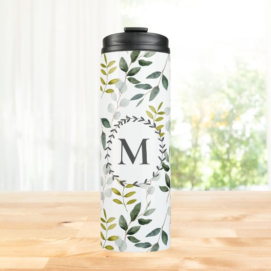 Mit Monogramm grünes tropisches Eukalyptus-Muster Thermosbecher