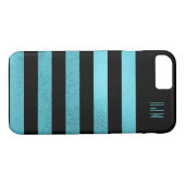 Mit Monogramm Grunge aquamarin Streifen Schwarzer Case-Mate iPhone Hülle (Rückseite (Horizontal))
