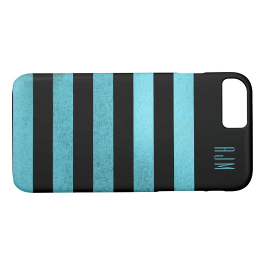 Mit Monogramm Grunge aquamarin Streifen Schwarzer Case-Mate iPhone Hülle (Rückseite (Horizontal))