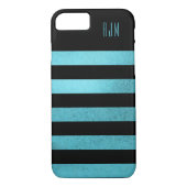 Mit Monogramm Grunge aquamarin Streifen Schwarzer Case-Mate iPhone Hülle (Rückseite)
