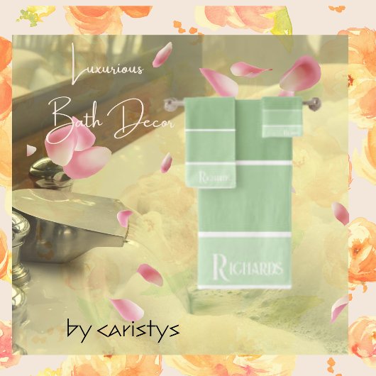 Mit Monogramm Grüntöne mit Weiß Badhandtuch Set