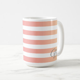 Mit Monogramm, gürtelrosa Pfirsichfarben Streifen Kaffeetasse