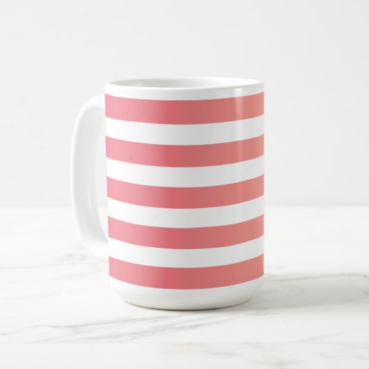 Mit Monogramm, gürtelrosa Pfirsichfarben Streifen Kaffeetasse (Vorderseite Links)