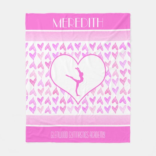 Mit Monogramm Gymnastik-Rosawatercolor-Herzen Fleecedecke (Vorderseite)