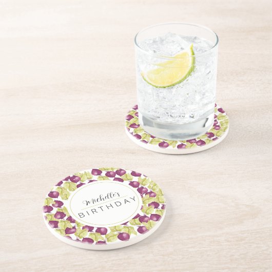 Mit Monogramm handbemalte Beet Watercolor Art Getränkeuntersetzer (Seite)