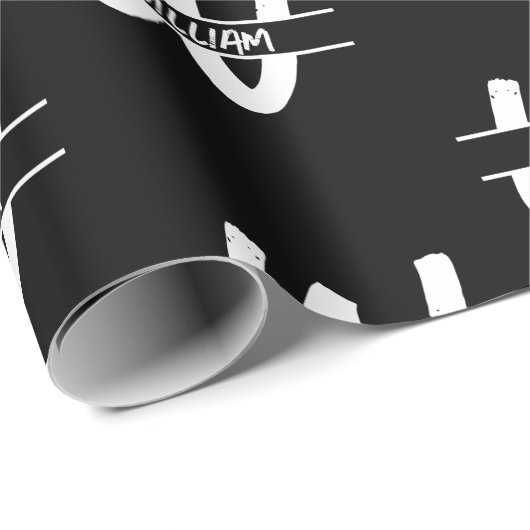 Mit Monogramm handgeschriebener Schwarz-Weiß-Name Geschenkpapier (Rolleneckpunkt)