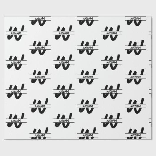 Mit Monogramm handgeschriebener Schwarz-Weiß-Name Geschenkpapier (Flach)
