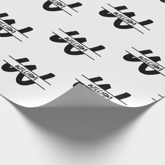 Mit Monogramm handgeschriebener Schwarz-Weiß-Name Geschenkpapier (Ecke)