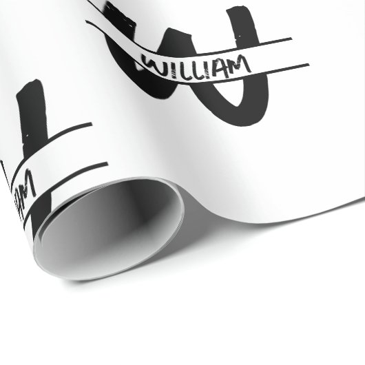 Mit Monogramm handgeschriebener Schwarz-Weiß-Name Geschenkpapier (Rolleneckpunkt)