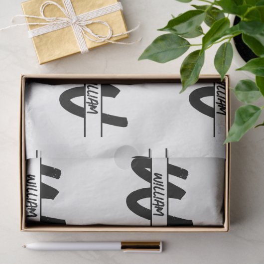 Mit Monogramm handgeschriebener Schwarz-Weiß-Name Seidenpapier (Geschenk)