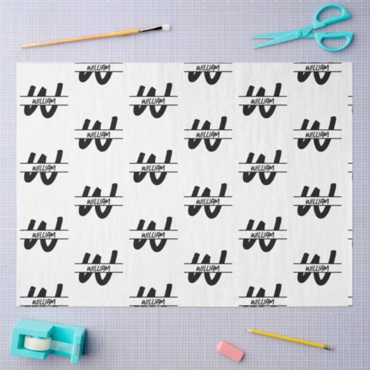 Mit Monogramm handgeschriebener Schwarz-Weiß-Name Seidenpapier (Basteln)