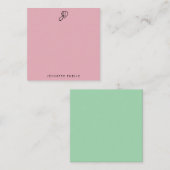 Mit Monogramm Handschrift in Rosa und Grün Mitteilungskarte (Vorne/Hinten)