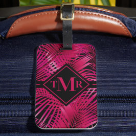 Mit Monogramm, heiß rosa Palm Gepäckanhänger