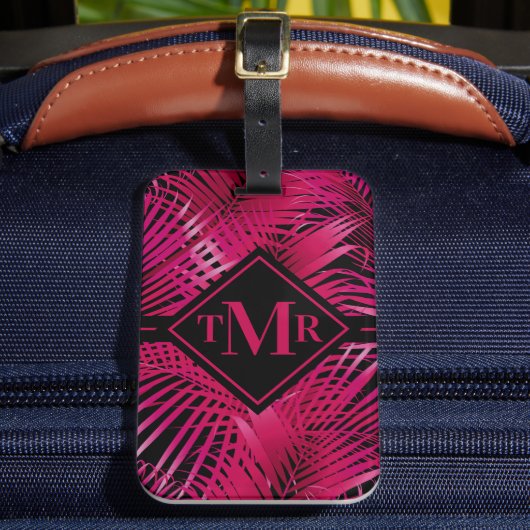 Mit Monogramm, heiß rosa Palm Gepäckanhänger (Vorderseite Insitu 2)