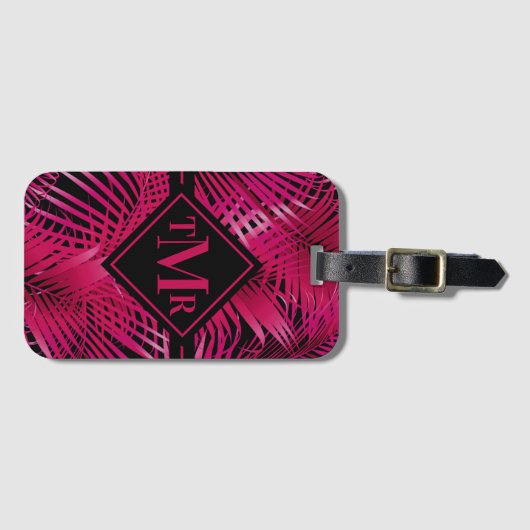 Mit Monogramm, heiß rosa Palm Gepäckanhänger (Vorderseite (Horizontal))