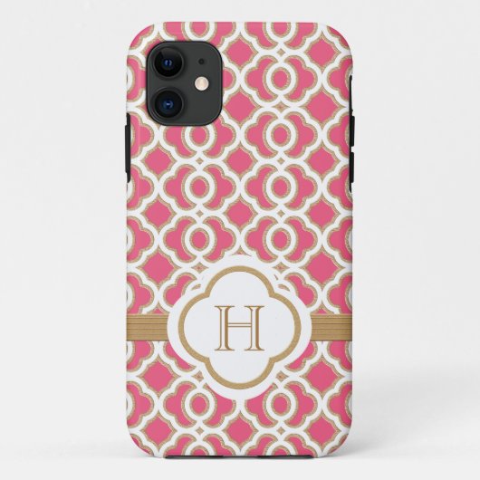 Mit Monogramm heißes Rosa und Goldmarokkaner Case-Mate iPhone Hülle (Rückseite)