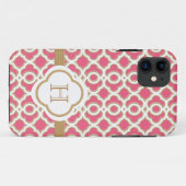 Mit Monogramm heißes Rosa und Goldmarokkaner Case-Mate iPhone Hülle (Rückseite (Horizontal))
