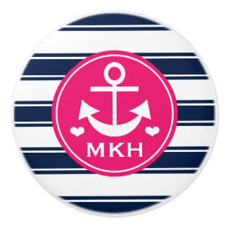 Mit Monogramm heißes Rosa-und Marine-Anker Keramikknauf