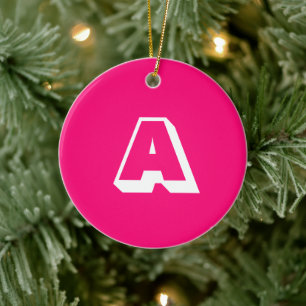 Mit Monogramm, heißrosa Fuchsimus Keramik Ornament