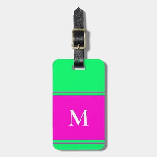 Mit Monogramm-helle Neon Green-Gepäckmarke Gepäckanhänger (Vorderseite vertikal)