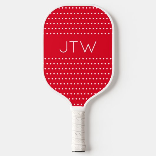 Mit Monogramm, helle Rot- und Weißpunkte Pickleball Schläger (Vorderseite)