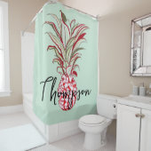 Mit Monogramm heller Hintergrund niedlicher Ananas Duschvorhang (Beispiel)
