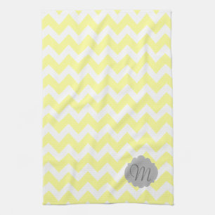 Mit Monogramm hellgelbes und graues Zickzack Handtuch