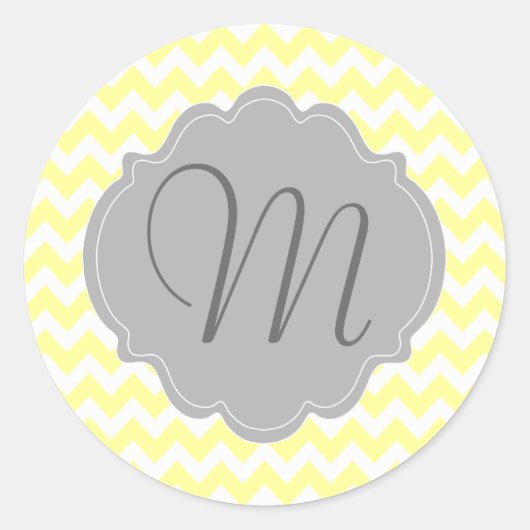 Mit Monogramm hellgelbes und graues Zickzack Muste Runder Aufkleber (Vorderseite)
