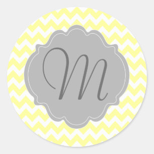 Mit Monogramm hellgelbes und graues Zickzack Runder Aufkleber
