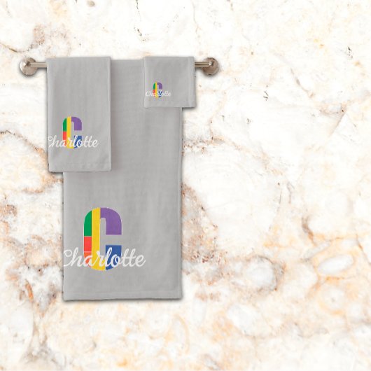 Mit Monogramm hellgrau, klassischer Buchstabe C Badhandtuch Set