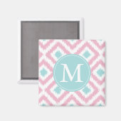 Mit Monogramm hellrosa Minze Diamonds Ikat Muster Magnet (Vorderseite/Rückseite)