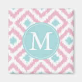 Mit Monogramm hellrosa Minze Diamonds Ikat Muster Magnet (Vorne)