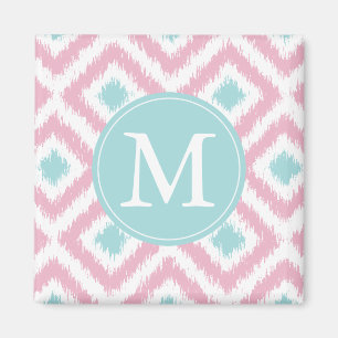 Mit Monogramm hellrosa Minze Diamonds Ikat Muster Magnet