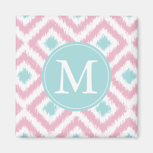 Mit Monogramm hellrosa Minze Diamonds Ikat Muster Magnet (Vorne)